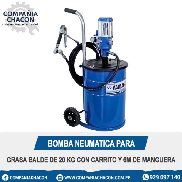 BOMBA NEUMATICA PARA GRASA BALDE DE 20 KG CON CARRITO Y 6M DE MANGUERA