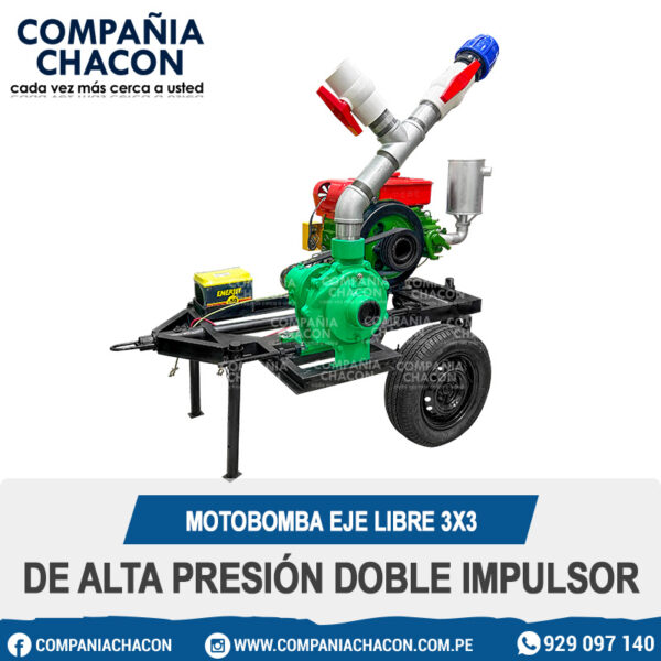 MOTOBOMBA EJE LIBRE 3X3 DE ALTA PRESIÓN DOBLE IMPULSOR