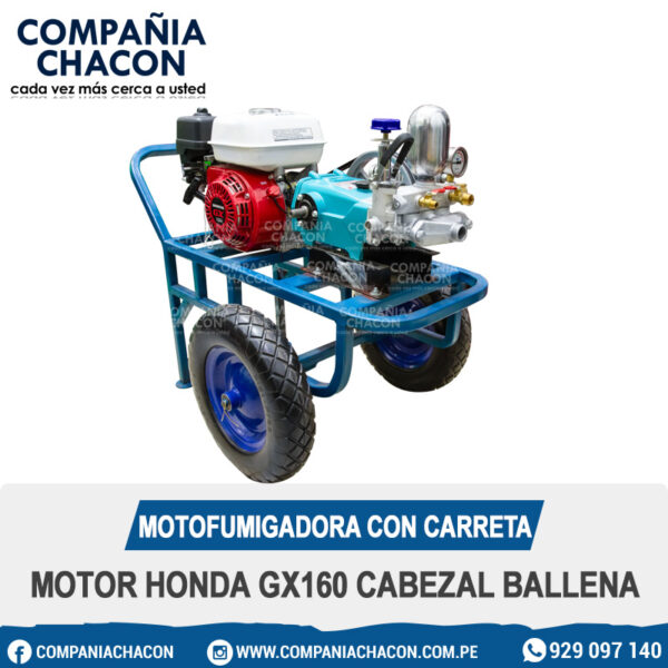 MOTOFUMIGADORA CON CARRETA MOTOR HONDA GX160 CABEZAL BALLENA