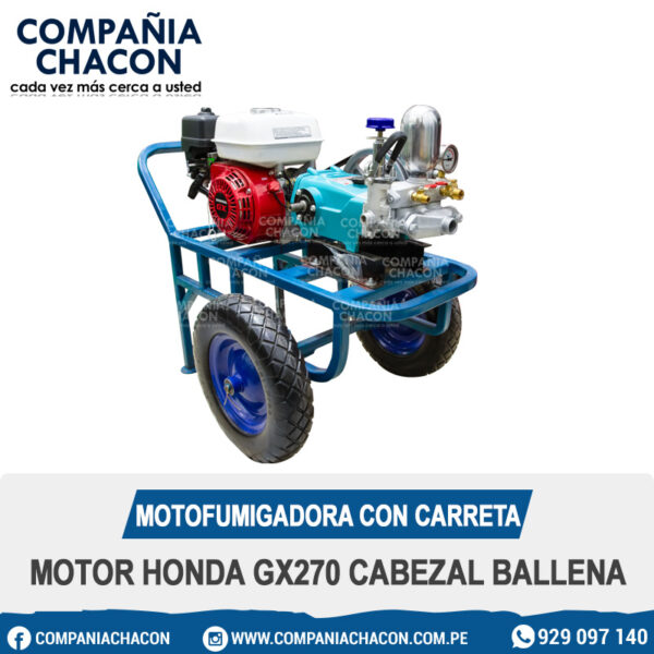 MOTOFUMIGADORA CON CARRETA MOTOR HONDA GX270 CABEZAL BALLENA