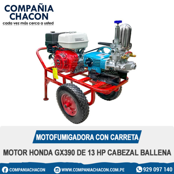 MOTOFUMIGADORA CON CARRETA MOTOR HONDA GX390 DE 13 HP CABEZAL BALLENA