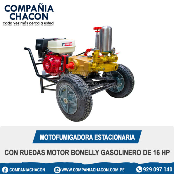 MOTOFUMIGADORA ESTACIONARIA CON RUEDAS MOTOR BONELLY GASOLINERO DE 16 HP