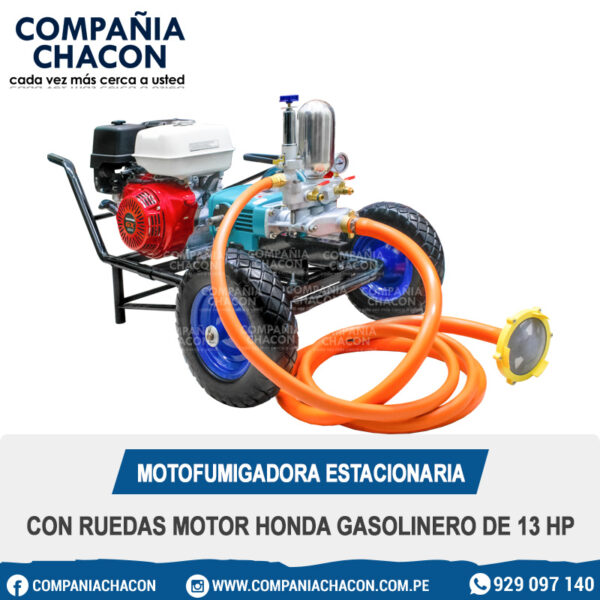 MOTOFUMIGADORA ESTACIONARIA CON RUEDAS MOTOR HONDA GASOLINERO DE 13 HP